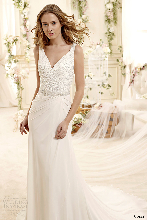 colet bridal 2015 style 75 coab15246iv v neck column sleeveless wedding dress