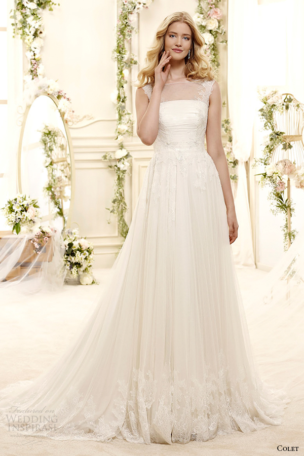 colet bridal 2015 style 77 coab15213iv sheer neckline a line wedding dress