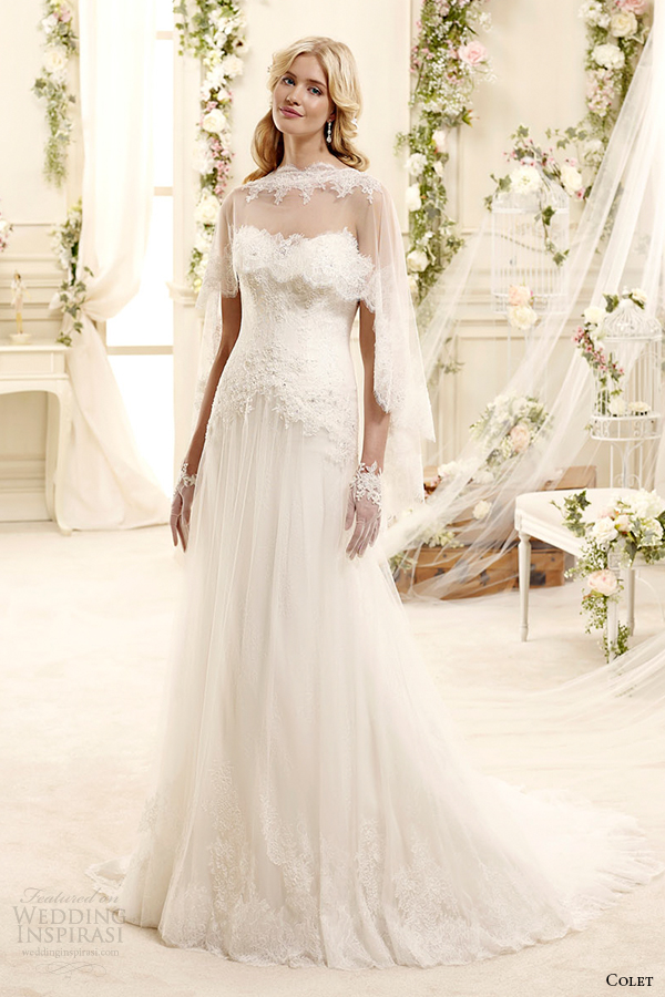 colet bridal 2015 style 78 coab15217iv strapless wedding dress sheer cape