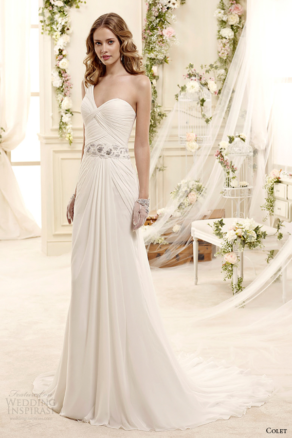 colet bridal 2015 style 83 coab15248iv one shoulder draped sheath wedding dress