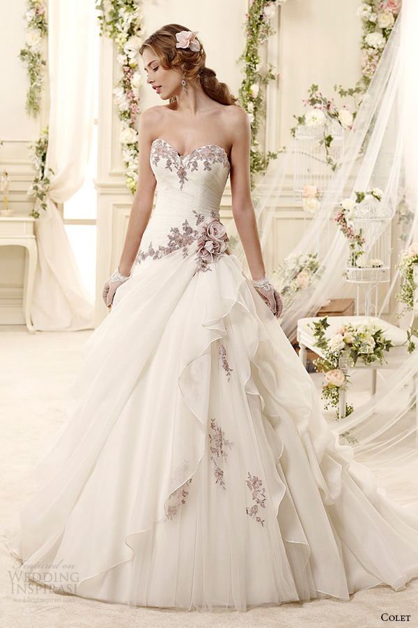 colet bridal 2015 style 84 coab15312ivll strapless sweetheart lavender floral embroidered colored wedding dress