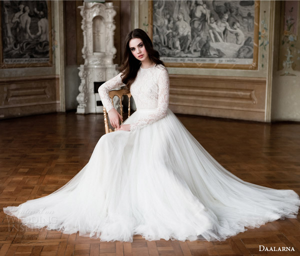 daalarna 2014 bridal long sleeve lace bodice wedding dress