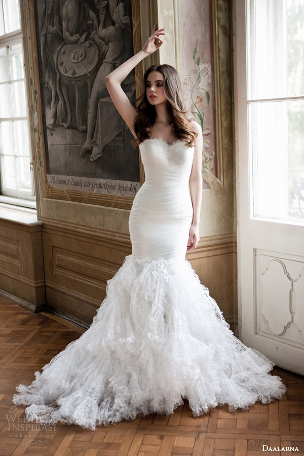 daalarna bridal 2014 strapless mermaid wedding dress with ruffle skirt full view