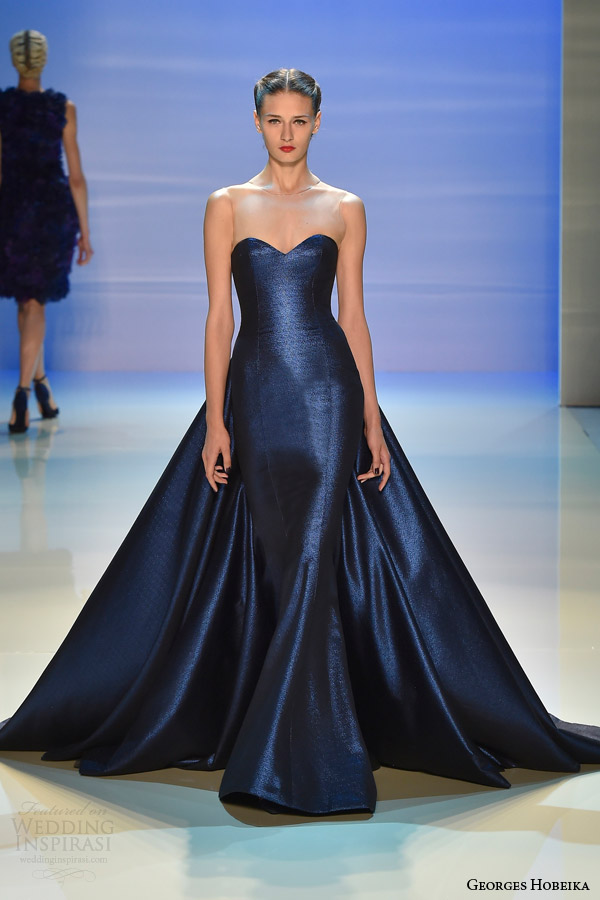 georges hobeika couture fall 2014 2015 blue wedding dress illusion neckline