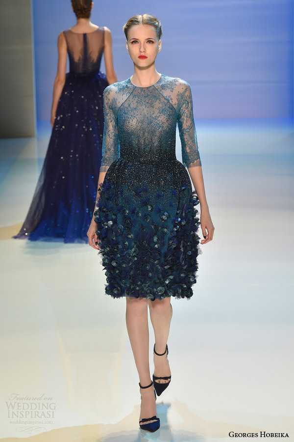 georges hobeika couture fall 2014 2015 look 9 short dress illusion lace sleeves