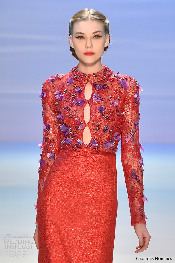 georges hobeika couture fall winter 2014 2015 look 33 red gown long sleevesa multi keyhole close up