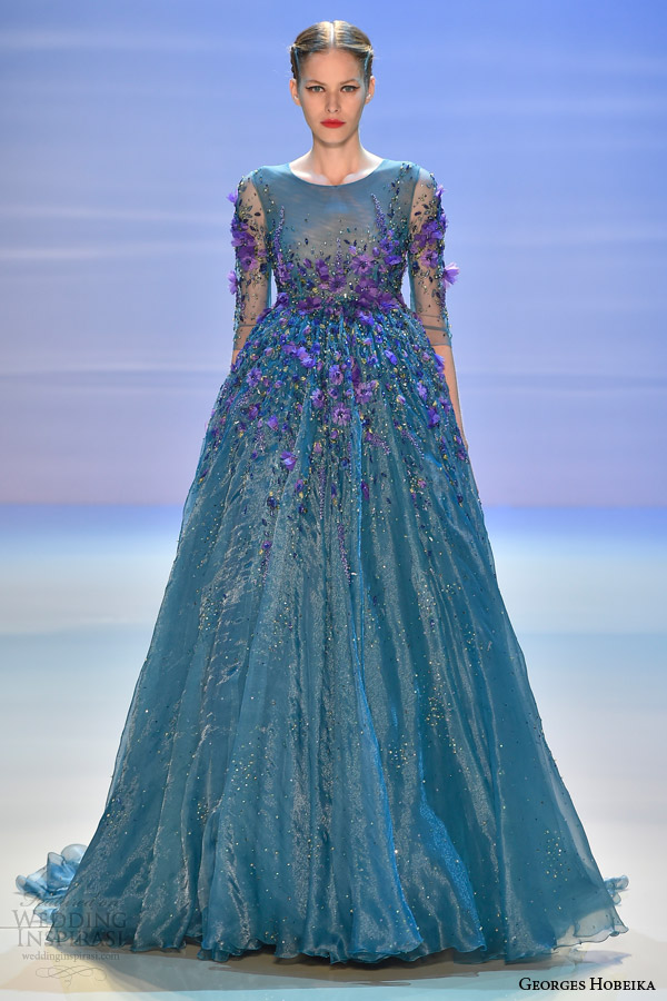 georges hobeika fall 2014 2015 couture ball gown turquoise purple flowers