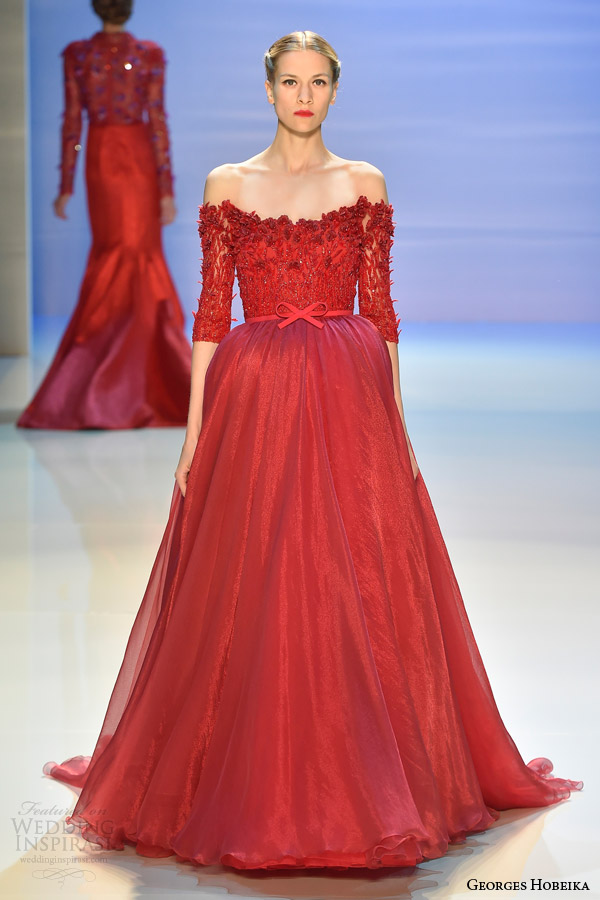 georges hobeika fall 2014 2015 couture look 34 off shoulder red ball gown