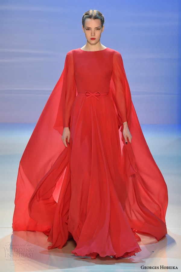 georges hobeika fall 2014 2015 couture red gown cape