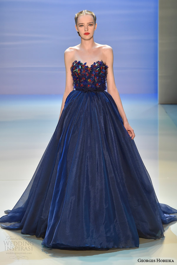 georges hobeika fall 2014 2015 couture strapless ball gown blue