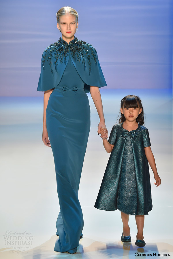 georges hobeika fall 2014 2015 couture turquoise cape gown