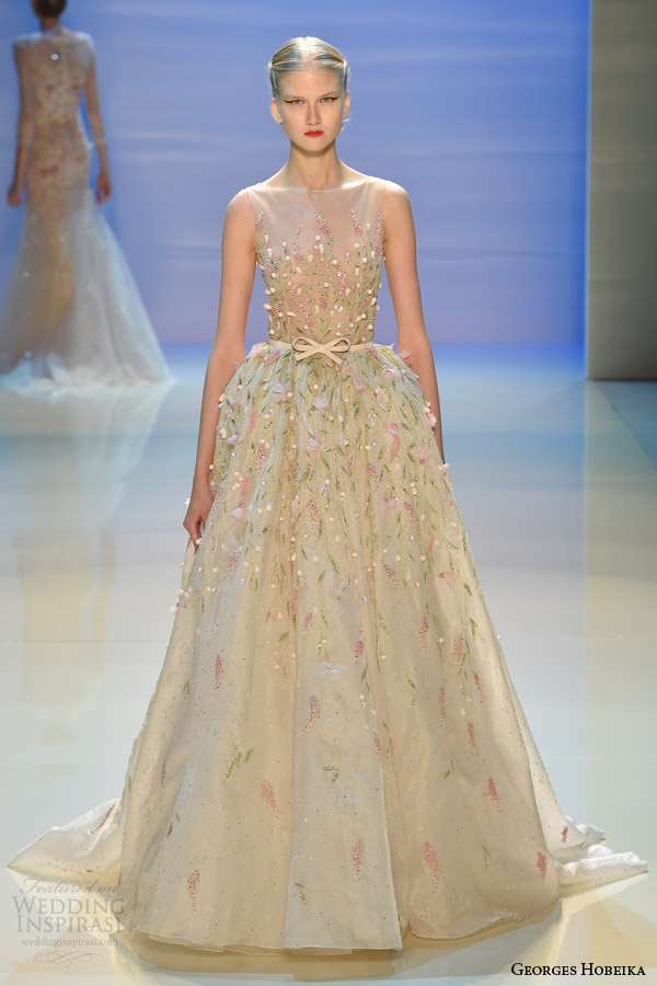 georges hobeika fall 2014 2015 couture wedding dress with beaded illusion neckline