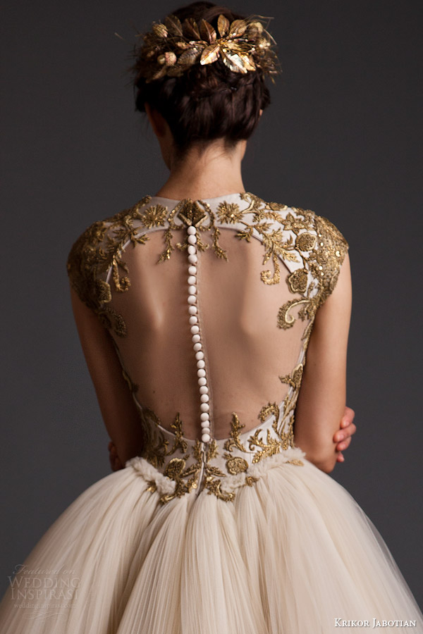 krikor jabotian akhtamar collection spring 2014 cap sleeve couture wedding dress back view portrait back illusion close up