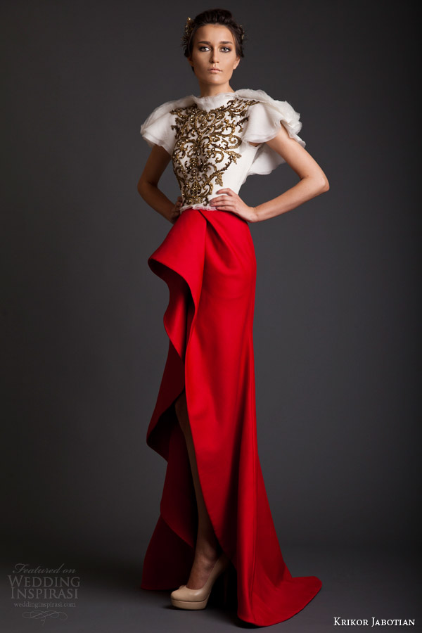 krikor jabotian couture spring 2014 akhtamar collection red and white dress