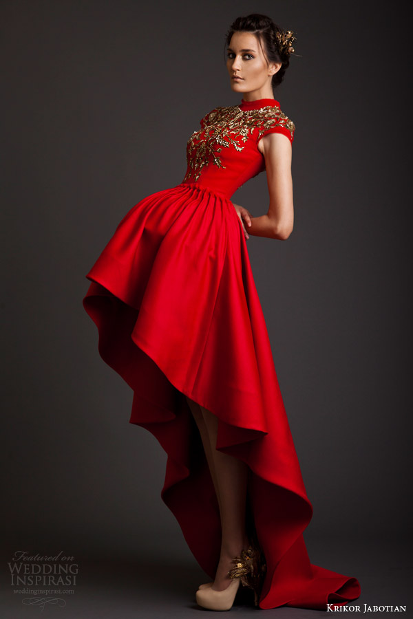 krikor jabotian couture spring 2014 akhtamar red mullet dress cap sleeves