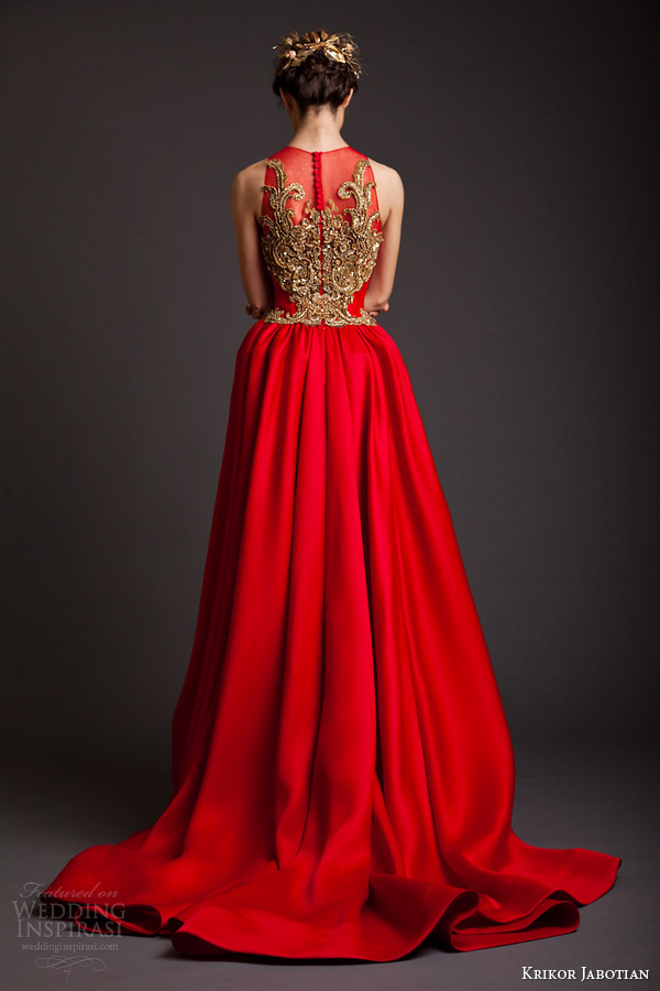 krikor jabotian couture spring 2014 akhtamar sleeveless red gown back view embroidery