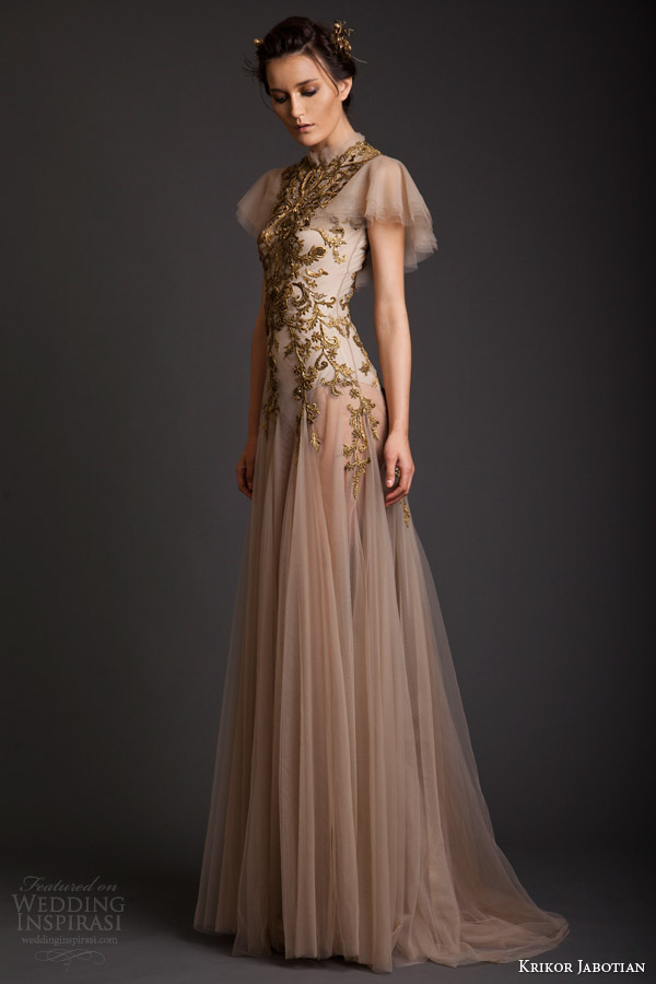 krikor jabotian couture spring 2014 high neck dress with flutter sleeves side