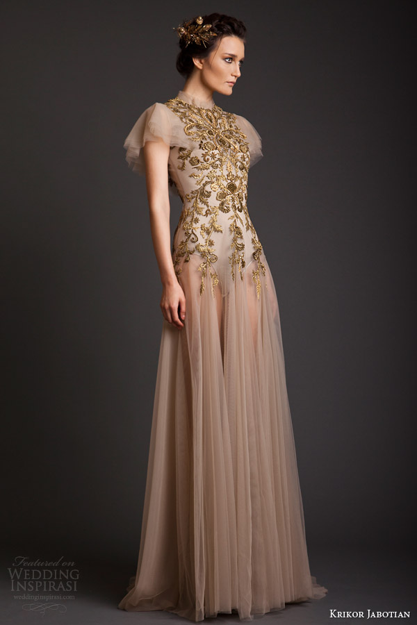 krikor jabotian couture spring 2014 high neck dress with flutter sleeves