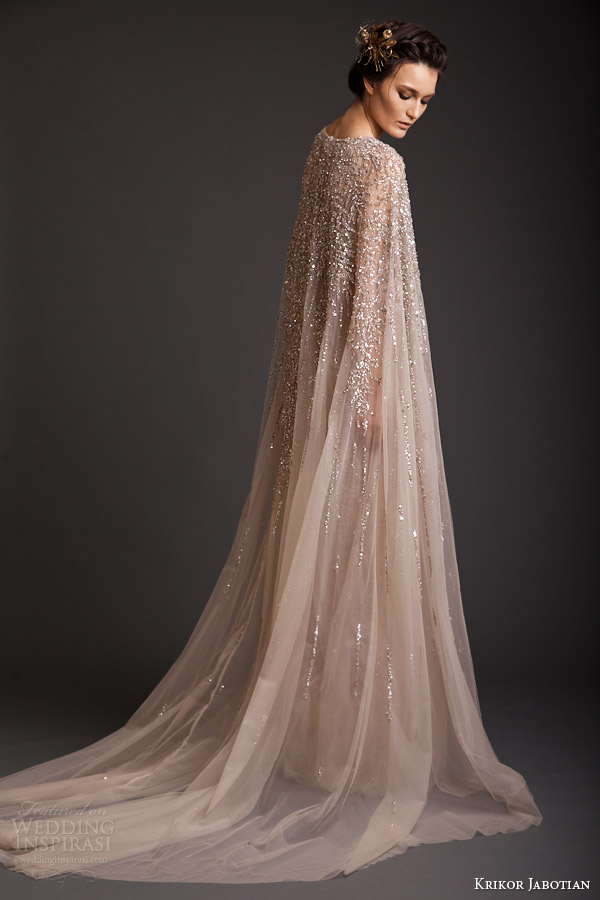 krikor jabotian couture spring 2014 sequin embellished gown back view cape