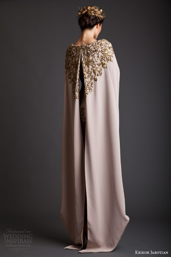 krikor jabotian spring 2014 couture akhtamar short wedding dress embroidered floor length cape back view krikor jabotian spring 2014 couture akhtamar short wedding dress embroidered floor length cape back view