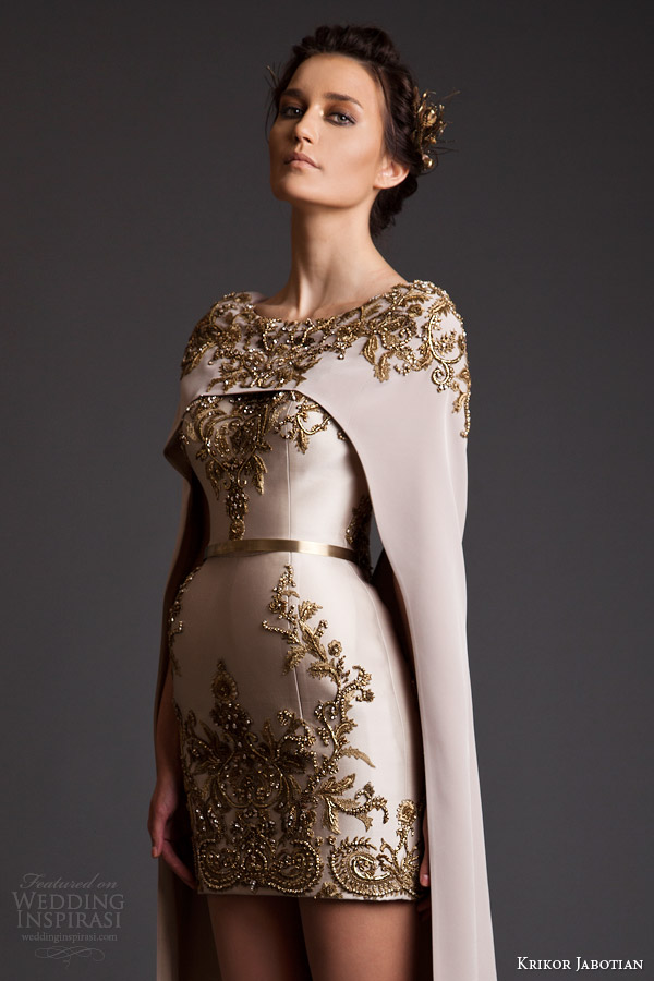 krikor jabotian spring 2014 couture akhtamar short wedding dress embroidered floor length cape close up