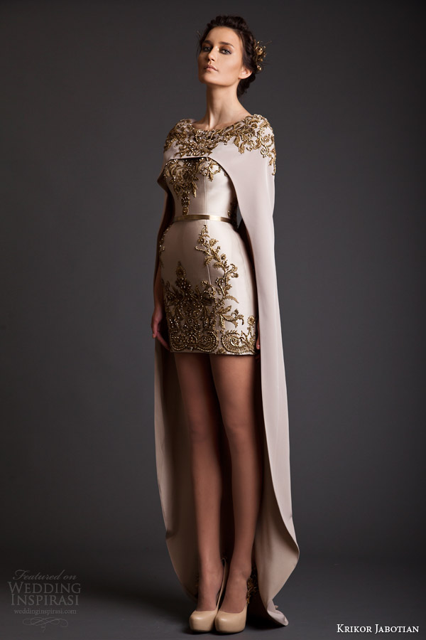 krikor jabotian spring 2014 couture akhtamar short wedding dress embroidered floor length cape