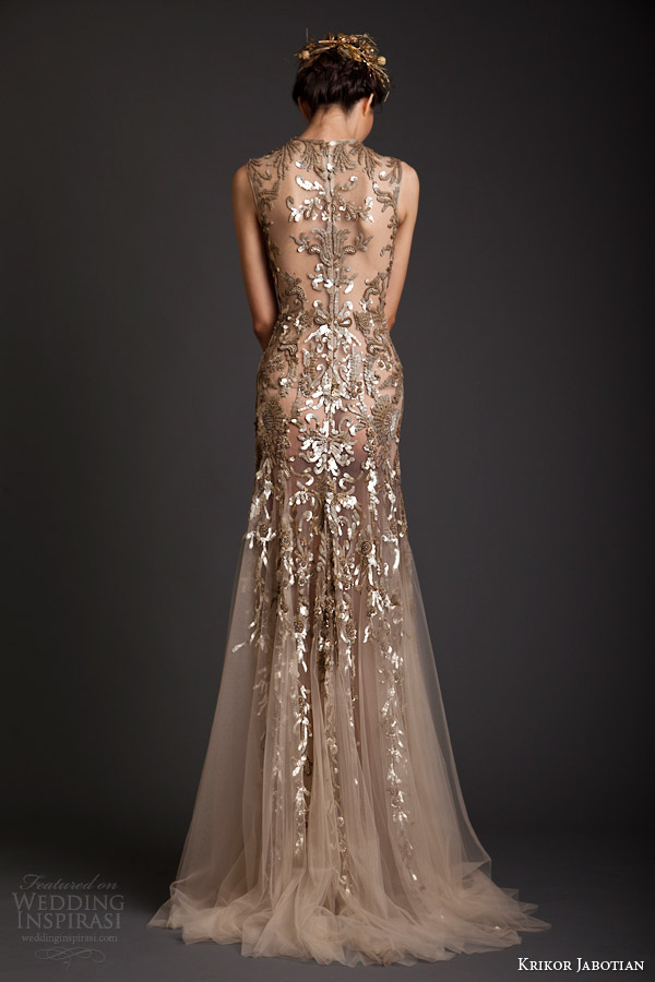 krikor jabotian spring summer 2014 couture sleeveless gold embellished sheath dress back