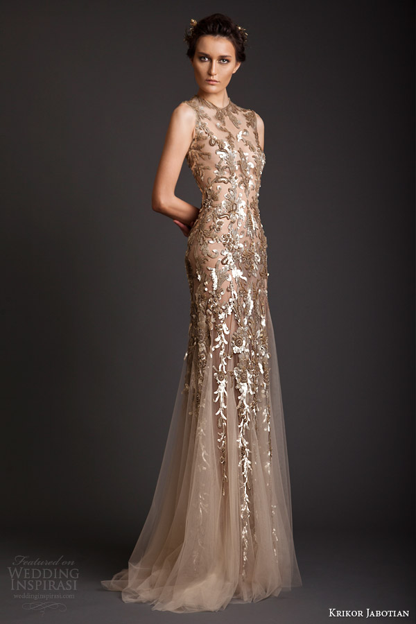 krikor jabotian spring summer 2014 couture sleeveless gold embellished sheath dress