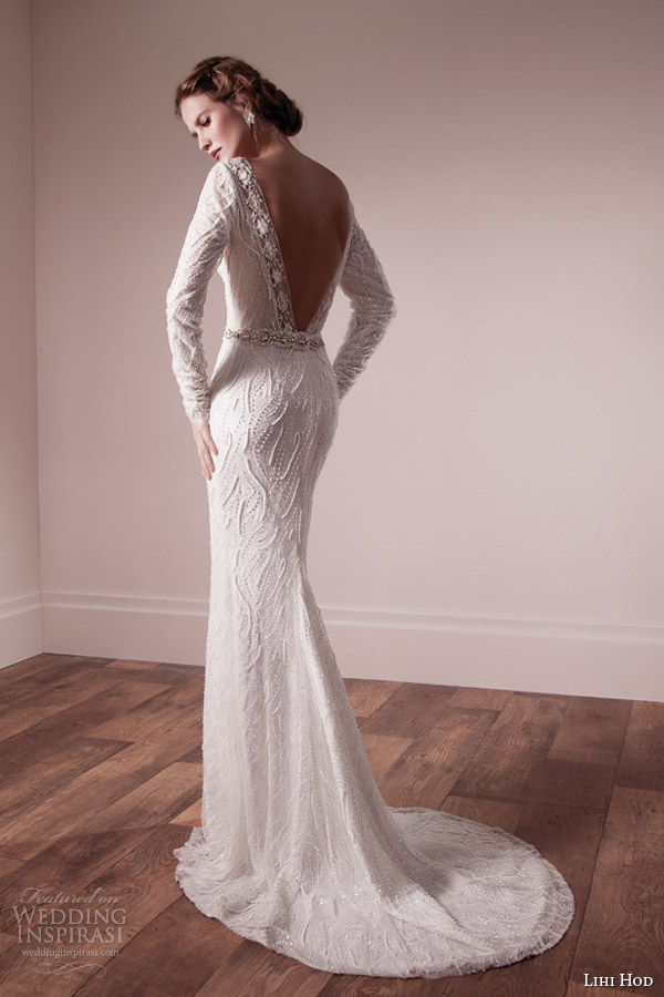 lihi hod bridal spring 2014 2013 long sleeve wedding dress v neck back view train