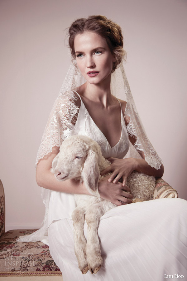 lihi hod collection spring 2013 2014 wedding dress straps veil portrait with lamb