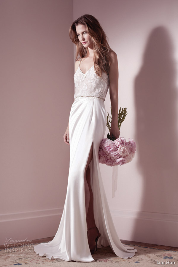 lihi hod collection spring 2013 2014 wedding dress with straps draped skirt slit