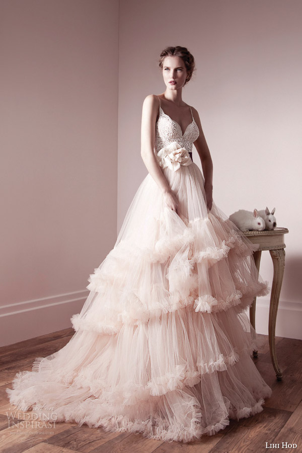 lihi hod spring 2013 bridal romantic pink ruffle wedding dress straps