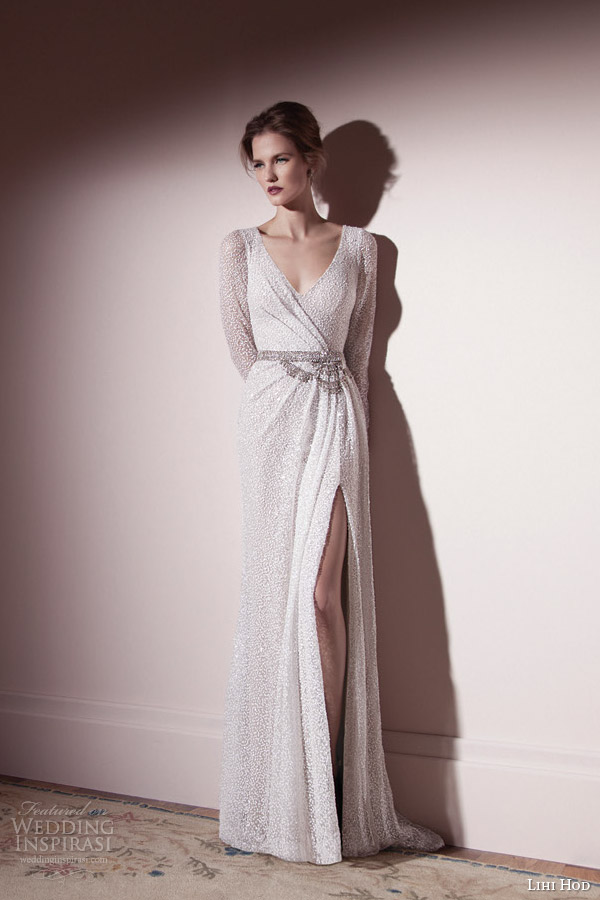 lihi hod wedding dress spring 2013 long sleeve draped bodice slit