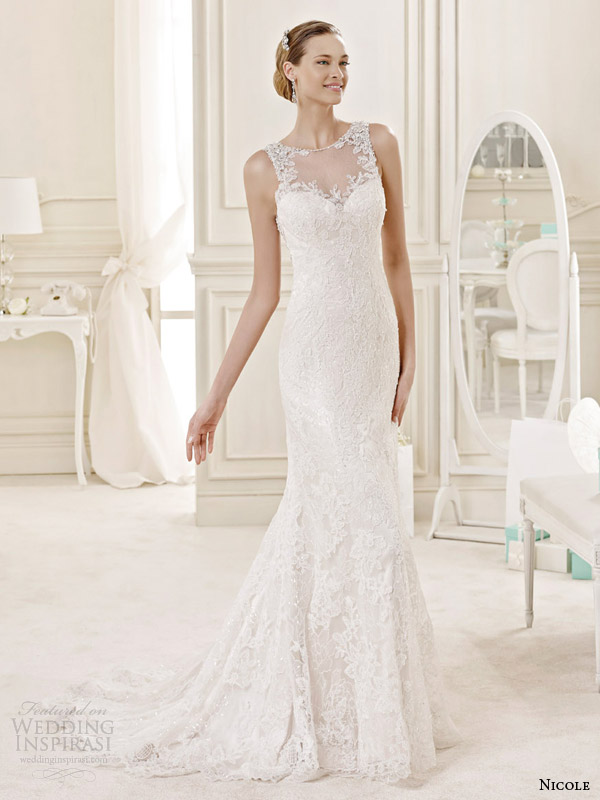 nicole spose bridal 2015 style 13 niab15004di sleeveless wedding dress illusion neckline