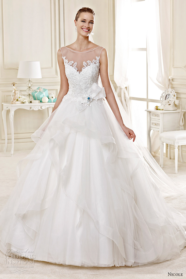 nicole spose bridal 2015 style 17 niab15020ivtf illusion sleevless princess a line wedding dress