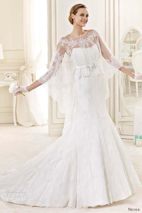 nicole spose bridal 2015 style 21 niab15095ivtf illusion sleeves fit and flare wedding dress