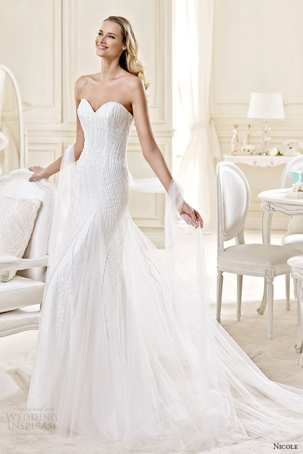 nicole spose bridal 2015 style 30 niab15097iv strapless sweetheart sheath train wedding dress