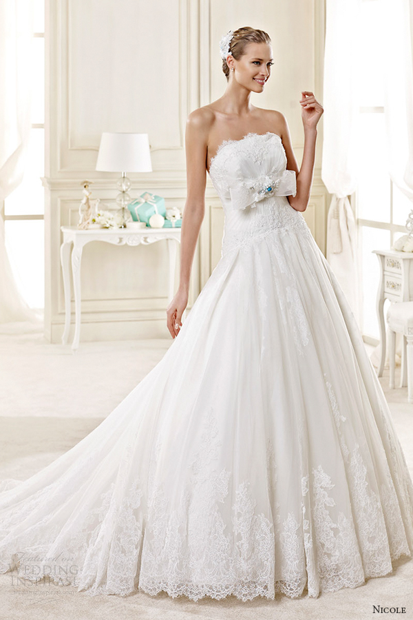 nicole spose bridal 2015 style 35 niab15030ivtf strapless straight across a line wedding dress