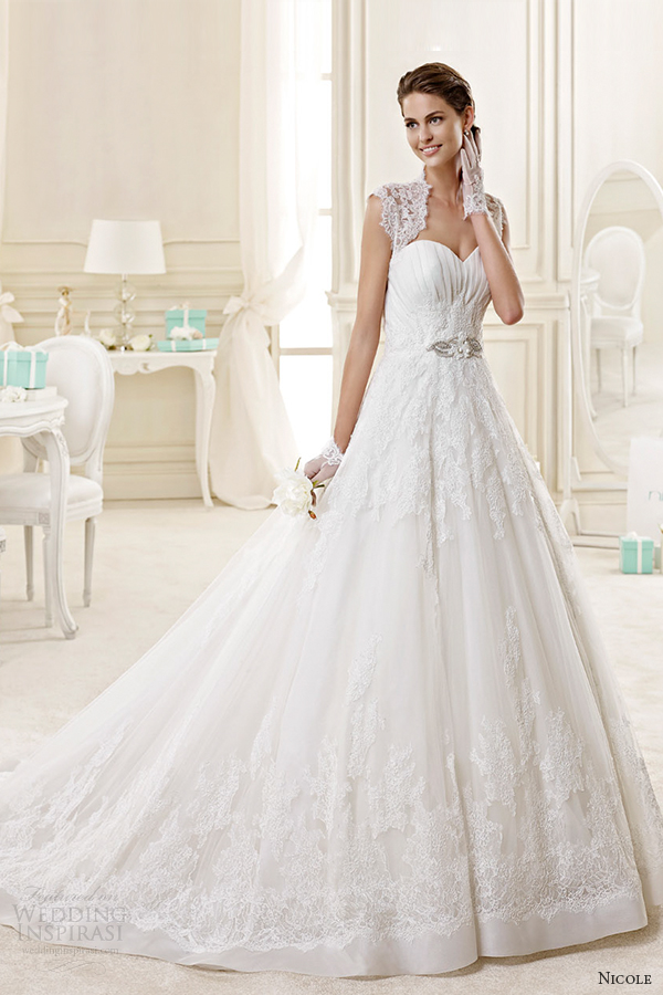 nicole spose bridal 2015 style 36 niab15077iv square lace sleeves sweetheart a line wedding dress