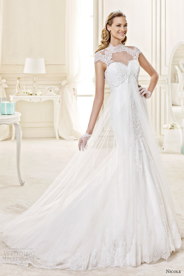 nicole spose bridal 2015 style 37 niab15071iv illusion sweetheart cap sleeves fit and flare wedding dress