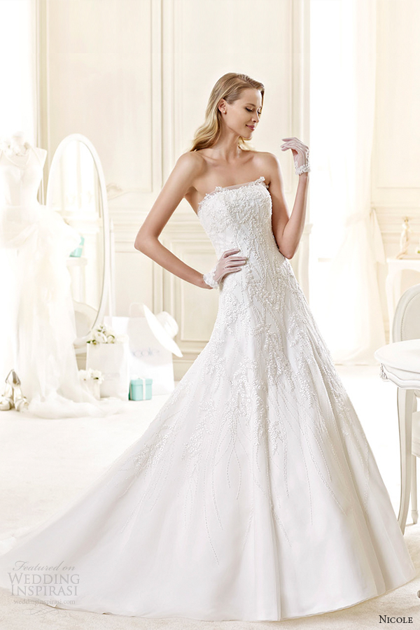 nicole spose bridal 2015 style 42 niab15106iv straight across strapless a line wedding dress