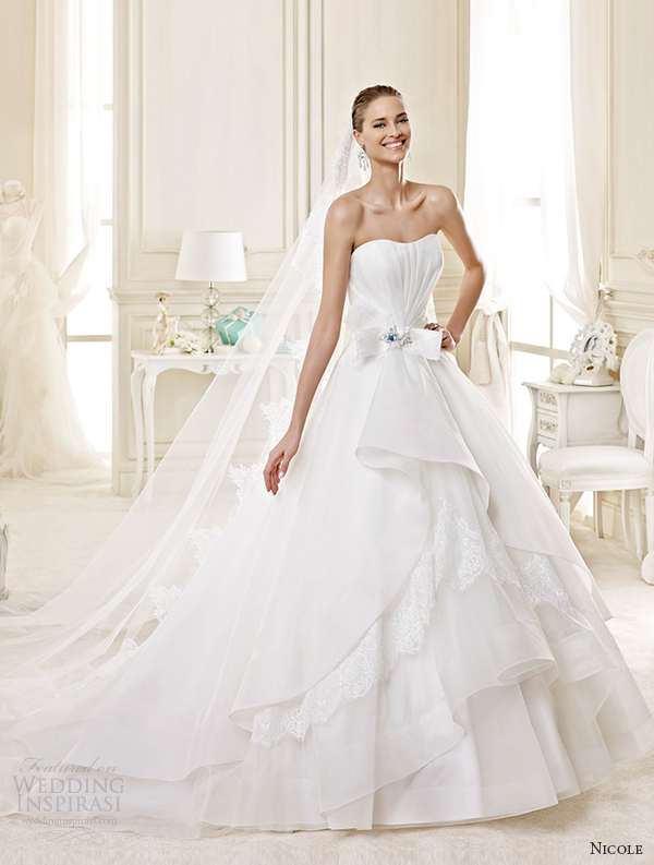 nicole spose bridal 2015 style 44 niab15078ivtf strapless tiered princess a line wedding dress