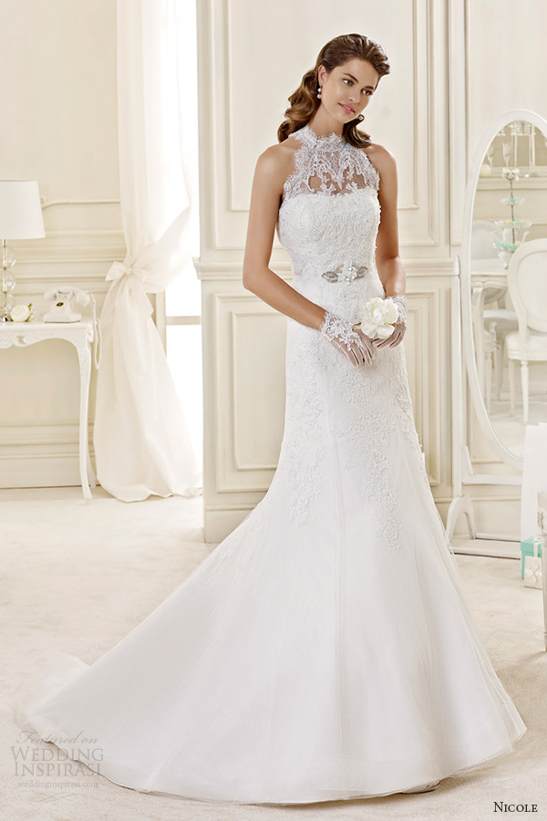 nicole spose bridal 2015 style 49 niab15070iv halter illusion trumpet wedding dress