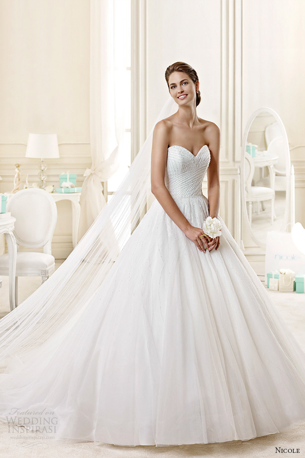 nicole spose bridal 2015 style 56 niab15107iv strapless sweetheart princess a line wedding dress