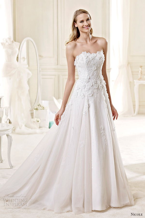 nicole spose bridal 2015 style 57 niab15056iv strapless sweetheart a line wedding dress