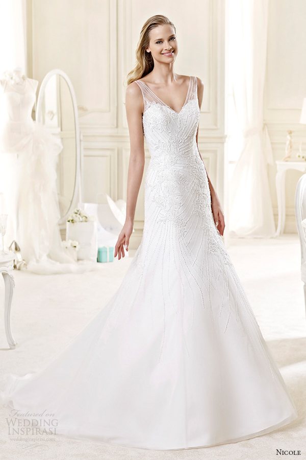 nicole spose bridal 2015 style 61 niab15108iv v neck sweetheart fit and flare wedding dress