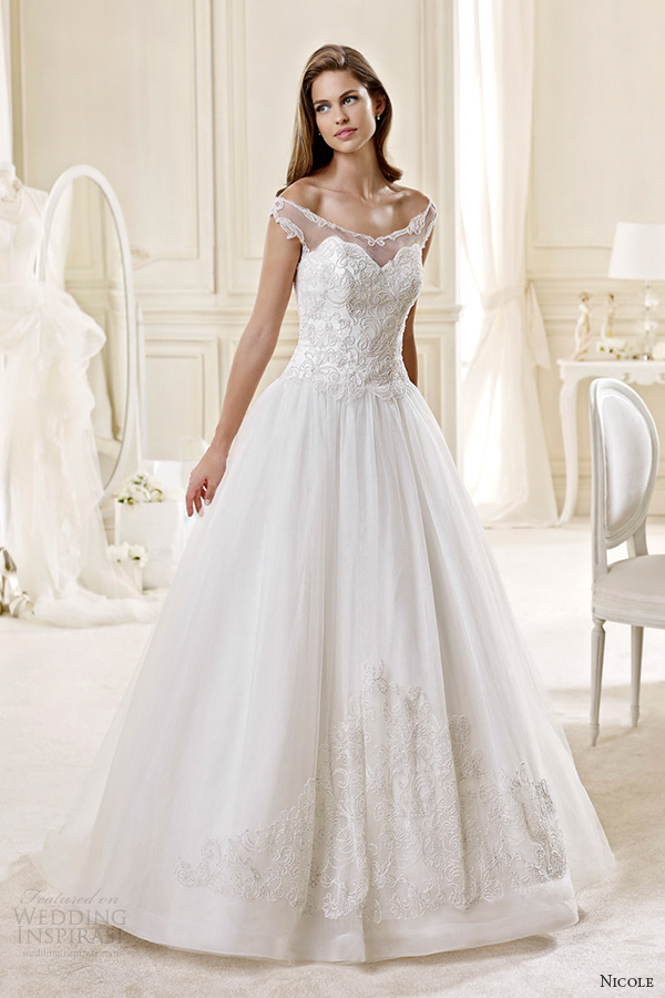 nicole spose bridal 2015 style 65 niab15051iv off the shoulder sheer ballgown wedding dress