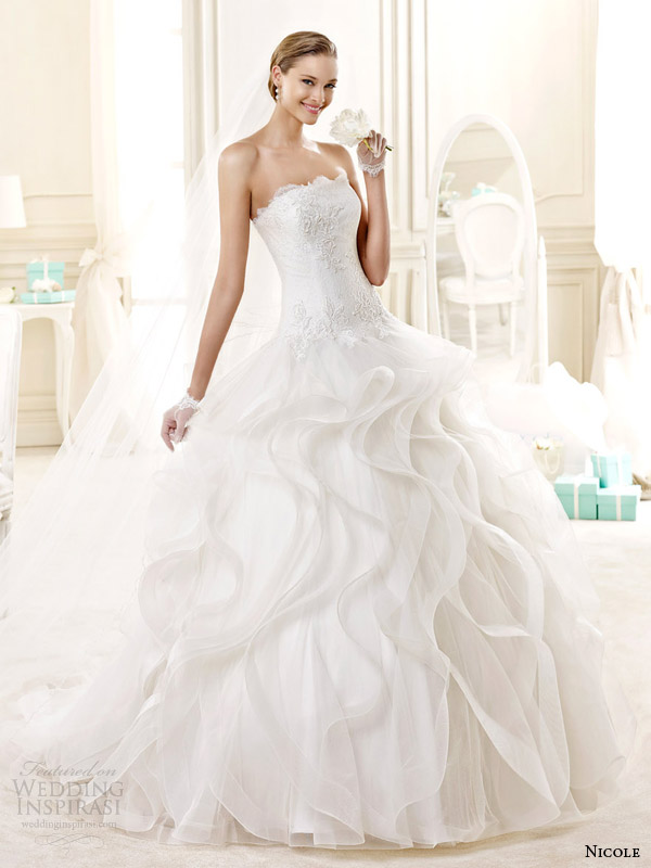 nicole spose bridal 2015 style 8 niab15113iv strapless ball gown wedding dress ruffles