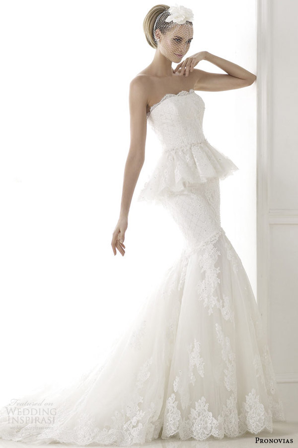 pronovias 2015 pre collection bina strapless peplum wedding dress