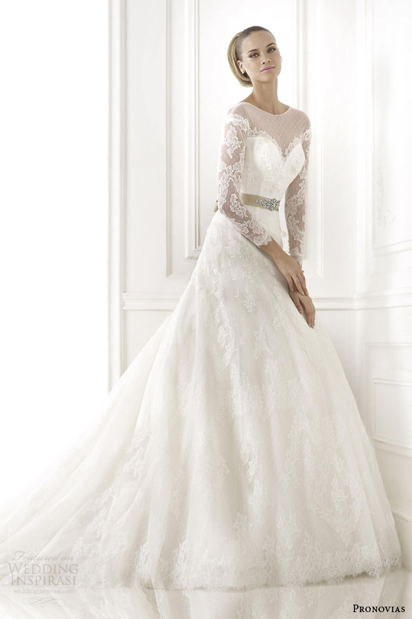 pronovias 2015 pre collection blanche dotted tulle long sleeve wedding dress